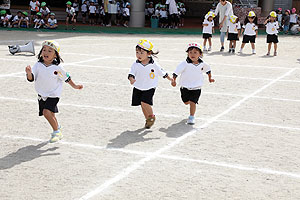 運動会予行が行われました　かけっこ　年少組