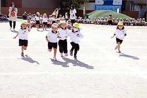 運動会予行が行われました　かけっこ　年中組