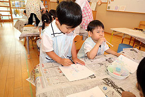 アジサイの制作　ーシャボン玉アートー　ことり　