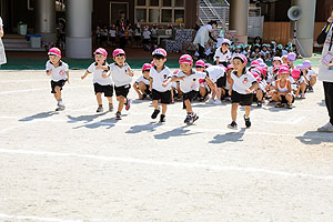 運動会予行が行われました　かけっこ　年中組