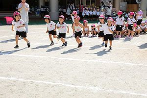 運動会予行が行われました　かけっこ　年中組