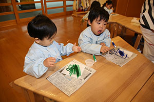 作品展の制作活動　ー滲み絵ー　あひる