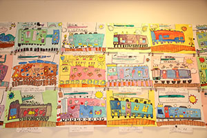 作品展の各クラスの個性あふれる作品　　　年長組