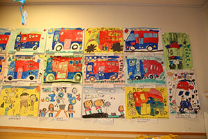 作品展の各クラスの個性あふれる作品　　　年長組