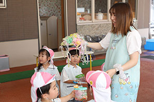 カラフル流しそうめん　楽しかったね！　うさぎ・ことり