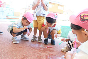 シャボン玉をしました　ひよこ